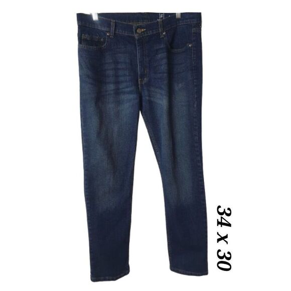 George Slim Straight Mens Jeans 34x30 Dark Blue Denim Classic Fit NWOT - Picture 1 of 5